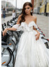 Off Shoulder Ivory Lace Chiffon Airy Wedding Dress